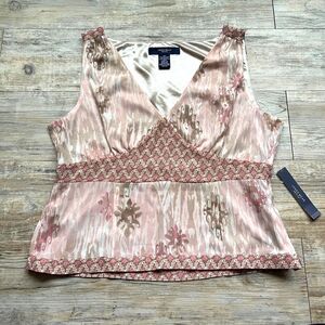 Y2K Vintage Top Tank Top Desi Sheer V Neck Pink Pretty NWT Large Jones Wear